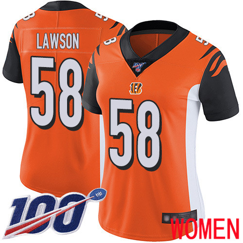 Cincinnati Bengals Limited Orange Women Carl Lawson Alternate Jersey NFL Footballl #58 100th Season Vapor Untouchable->cincinnati bengals->NFL Jersey